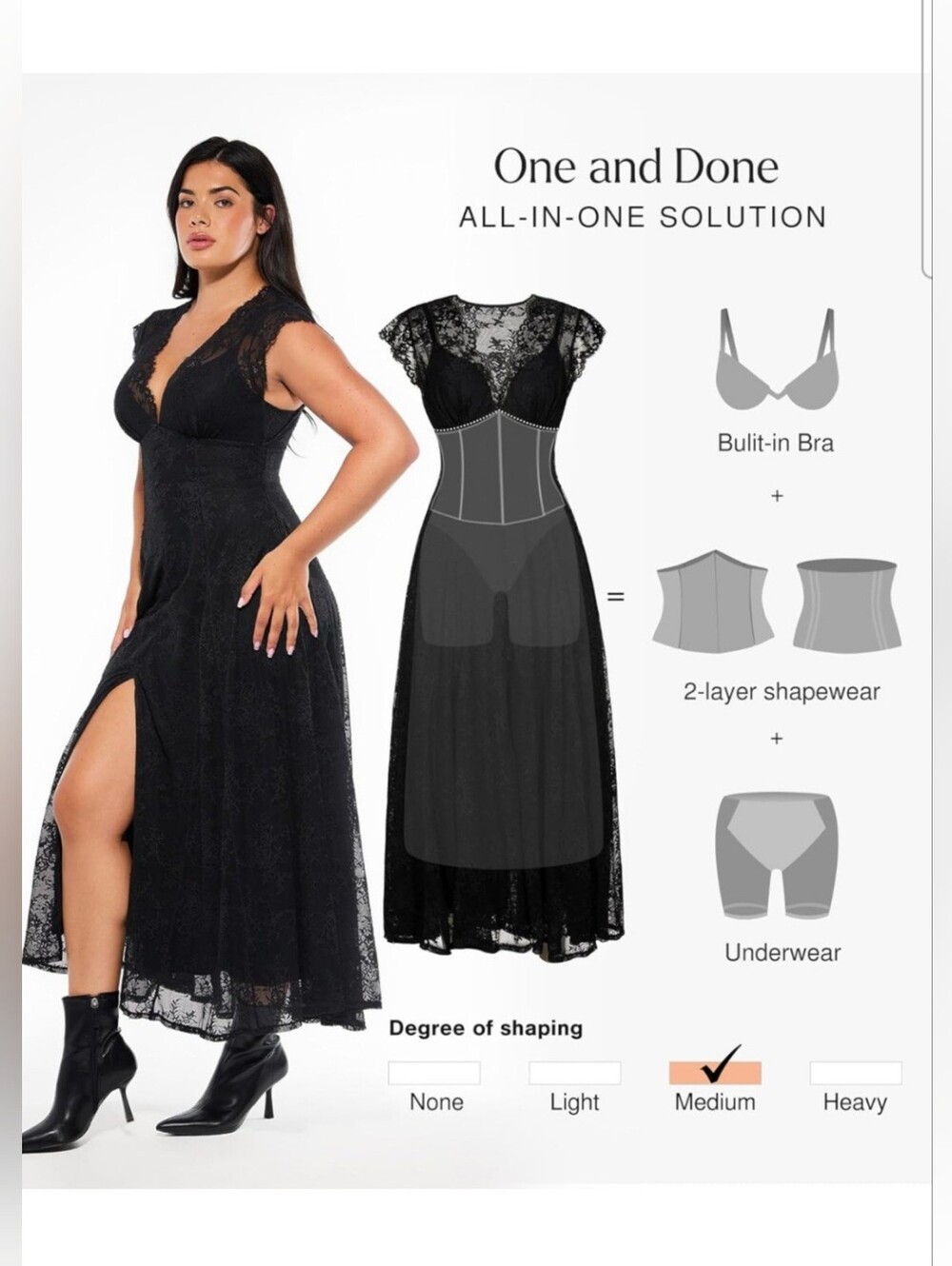 Popilush Women's Black Lace A-Line Split Front Shapewear Maxi Dress Size XXL - Picture 3 of 13